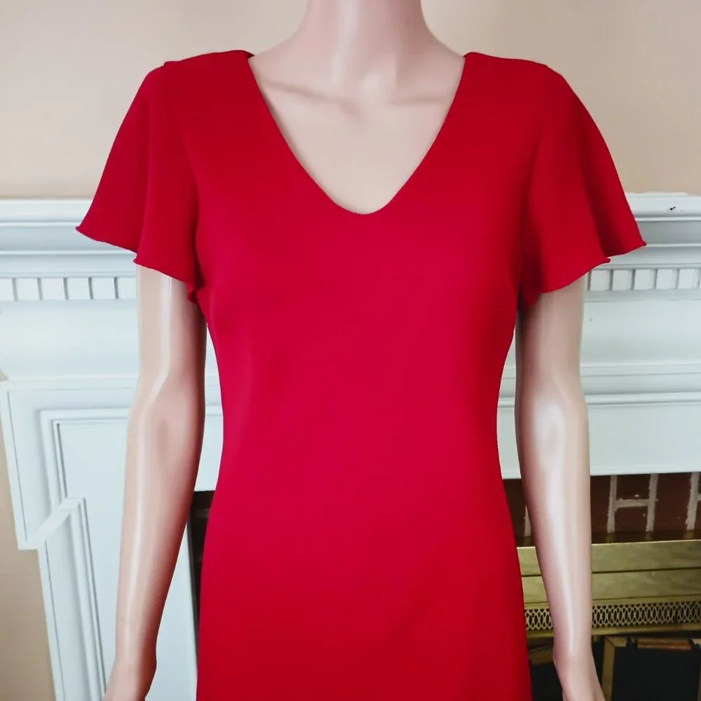 SL Fashion Vintage Red Layered Dress 8  V Neck Short Flutter Sleeve Fully Lined